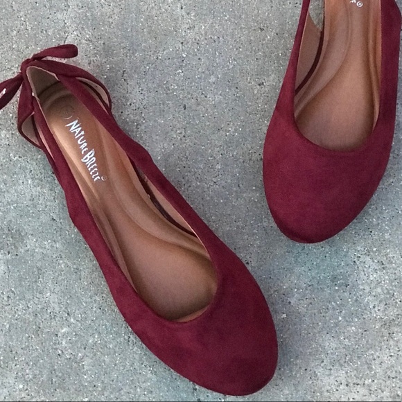 Nature Breeze Wine Suede Open Side Ballerina Flats - Picture 2 of 8